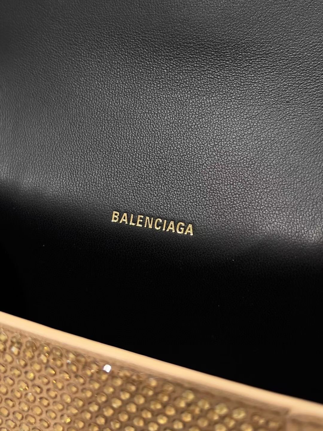 Balenciaga WOMENS HOURGLASS XS HANDBAG WITH RHINESTONES 283328 IN gold