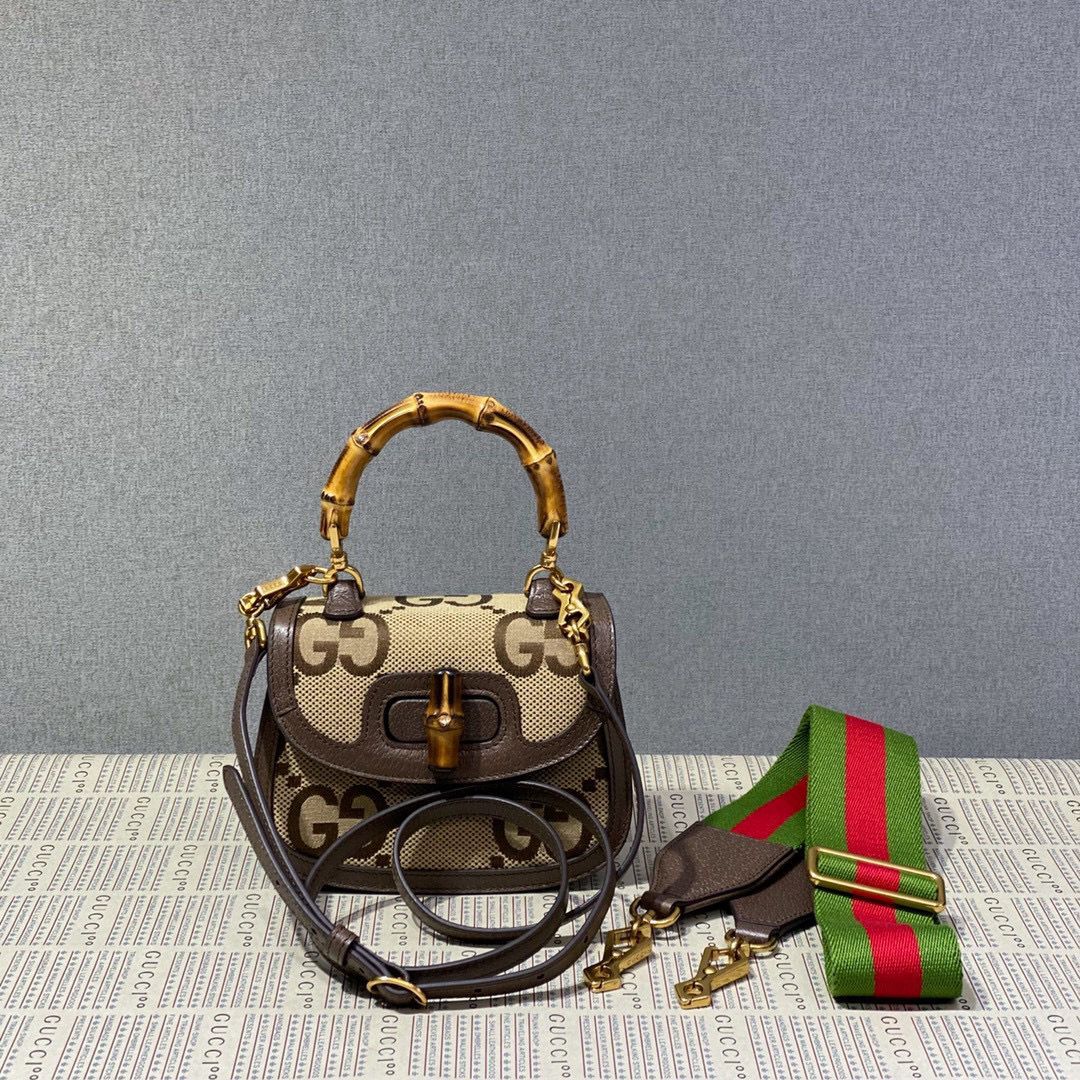 Gucci Bamboo 1947 Jumbo GG Mini Top Handle Bag 686864 Brown