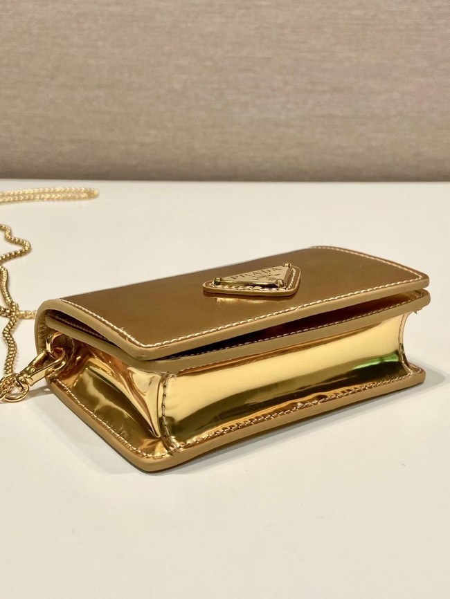 Prada brushed leather card holder with shoulder strap 1MR024 gold