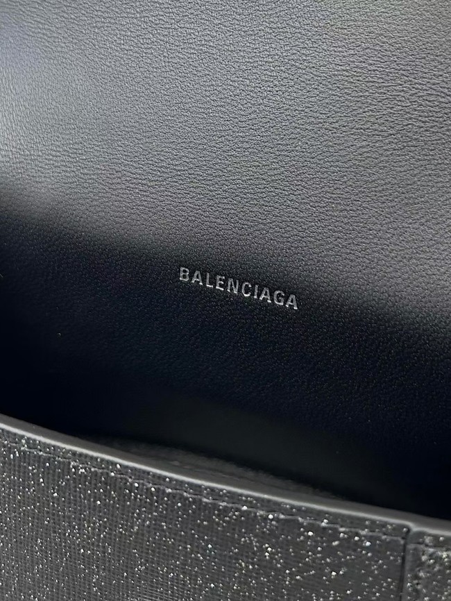 Balenciaga WOMENS HOURGLASS XS HANDBAG IN SPARKLING FABRIC 592833 IN BLACK