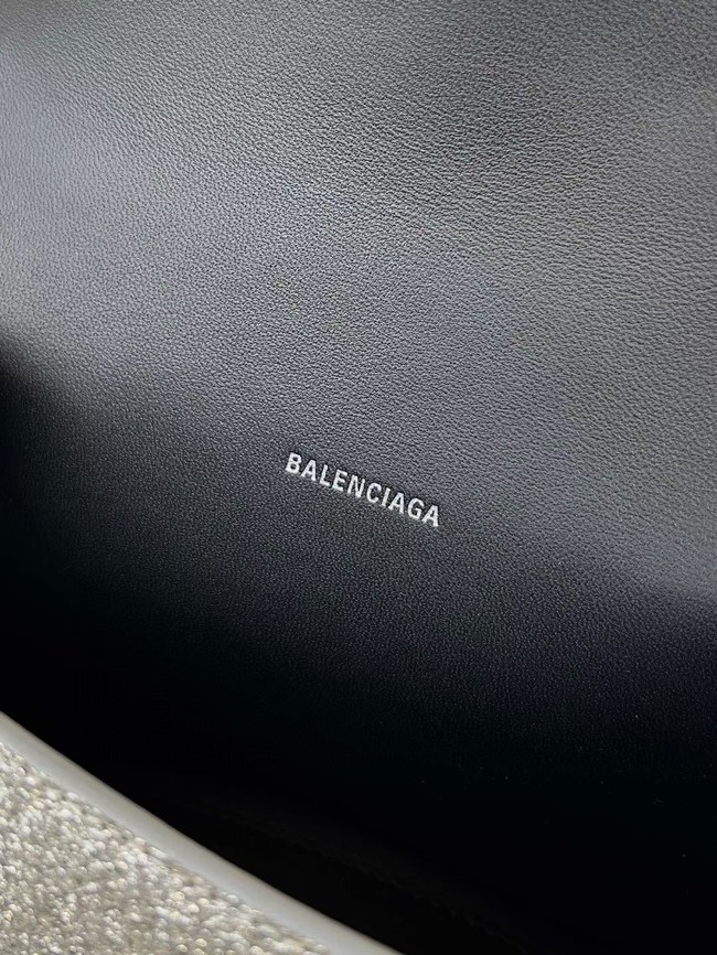 Balenciaga WOMENS HOURGLASS XS HANDBAG IN SPARKLING FABRIC 592833 IN SILVER