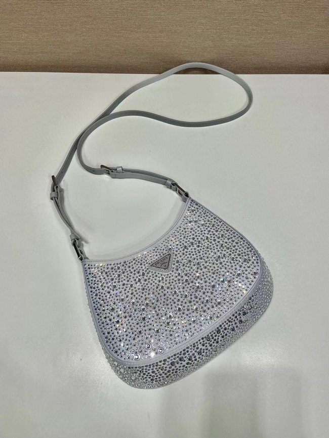 Prada Cleo satin bag with crystals 1BC169 silver