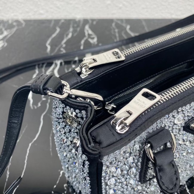 Prada Galleria satin mini-bag with crystals 1BA906 black
