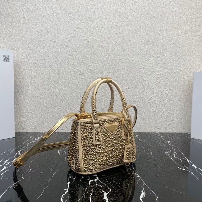 Prada Galleria satin mini-bag with crystals 1BA906 gold