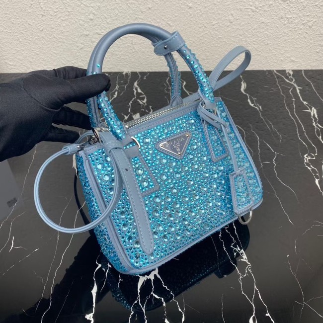 Prada Galleria satin mini-bag with crystals 1BA906 sky blue