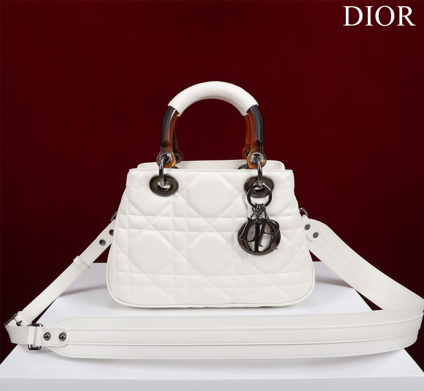 LADY DIOR TOP HANDLE SMALL BAG Latte Cannage Lambskin C0963 WHITE