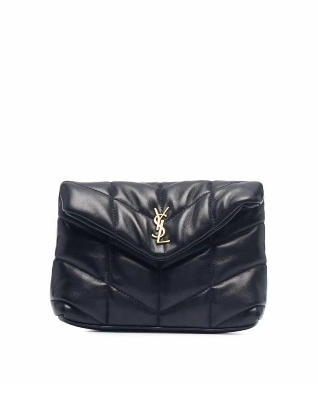 SAINT LAUREN PUFFER SMALL POUCH IN QUILTED LAMBSKIN 6508801 black&silver