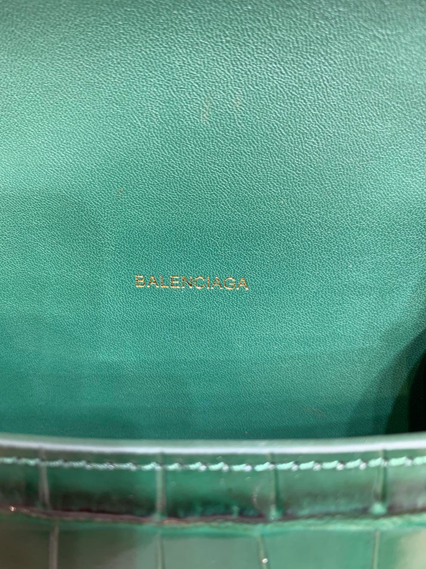 Balenciaga HOURGLASS SMALL TOP HANDLE BAG crocodile embossed calfskin B108895E Dark Green
