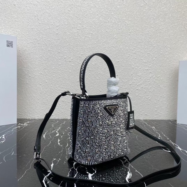 Prada Panier satin bag with crystals 1BA373 black