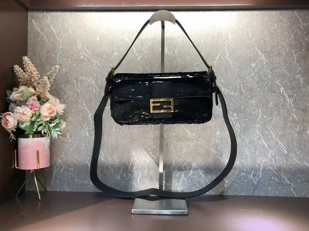 Fendi Baguette sequin and leather bag 8BR600 black
