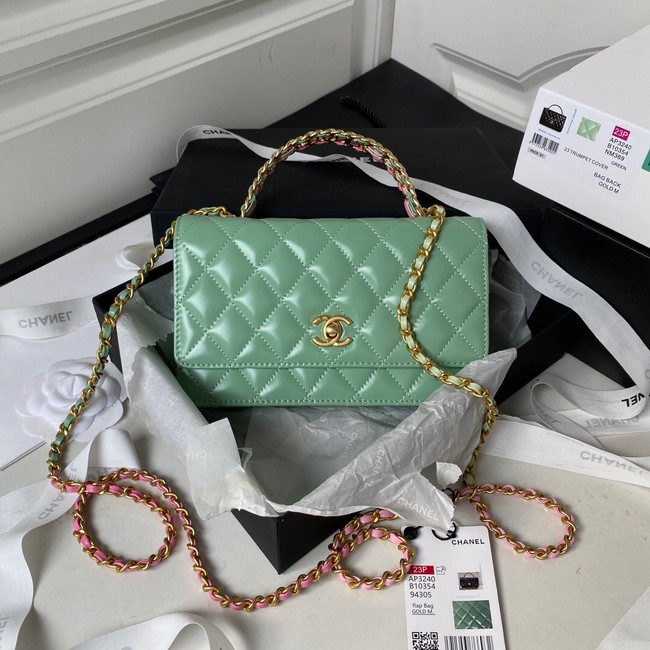 Chanel MINI FLAP BAG CLUTCH WITH CHAIN Gold-Tone Metal AP3240 GREEN