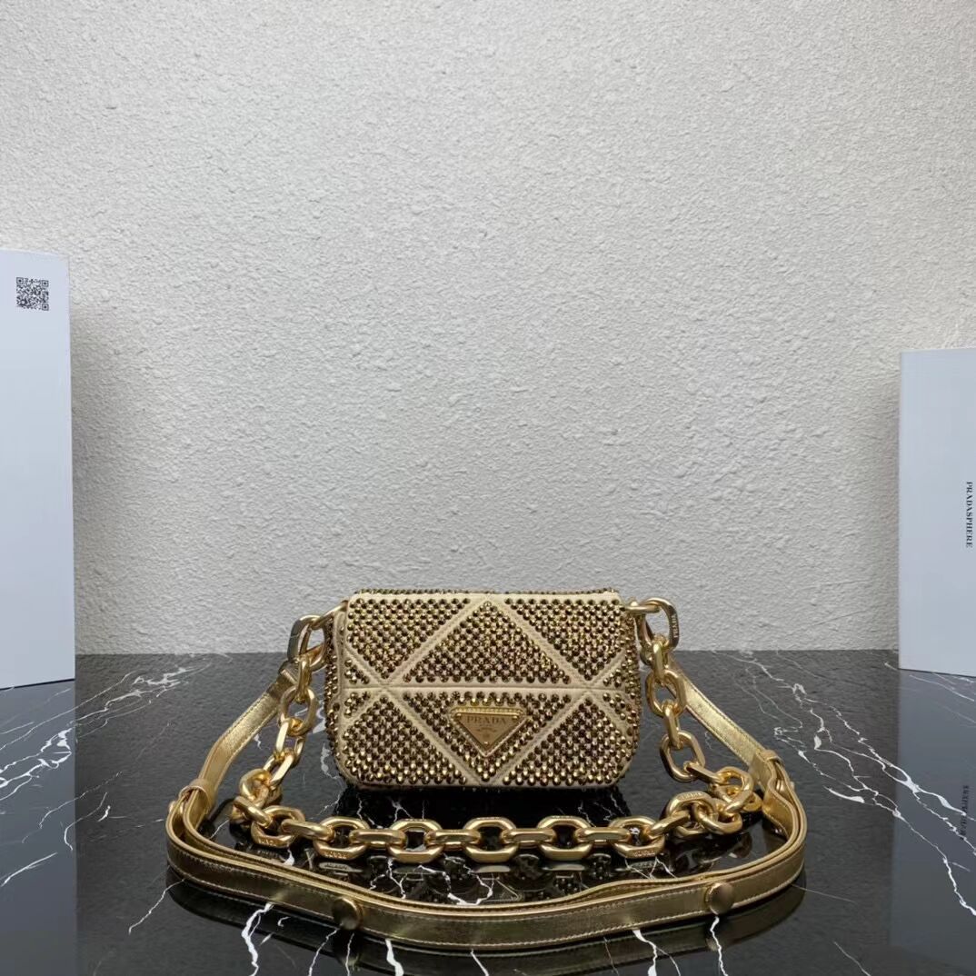 Prada Crystal-studded satin pouch 1HD339 gold