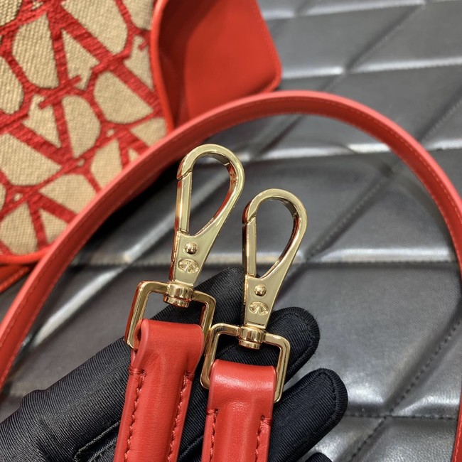 VALENTINO V-logo LOCO sheepskin and fabric handbag 2560 red