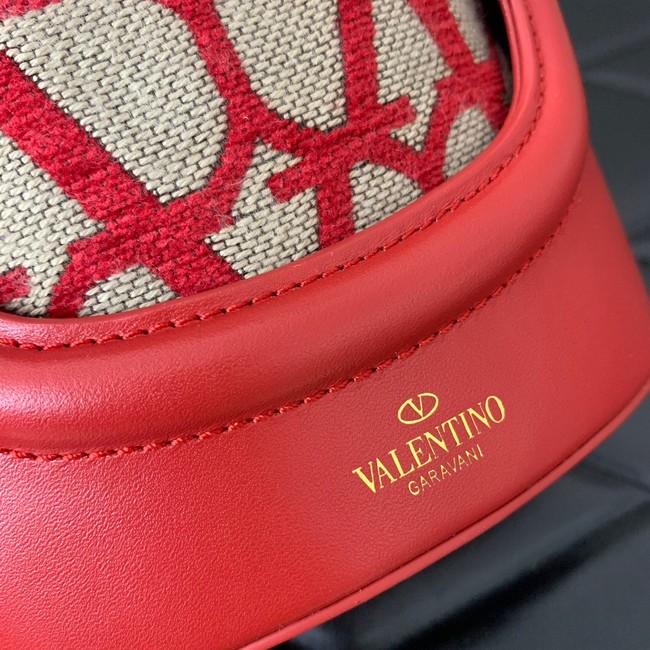 VALENTINO V-logo MINI LOCO sheepskin and fabric Bucket Bag I6ZN red