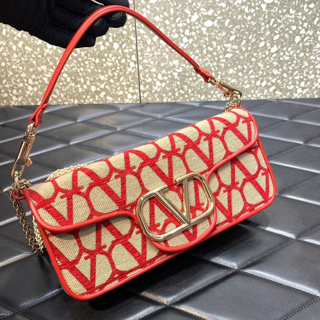 VALENTINO V-logo LOCO sheepskin and fabric handbag 0L96 red