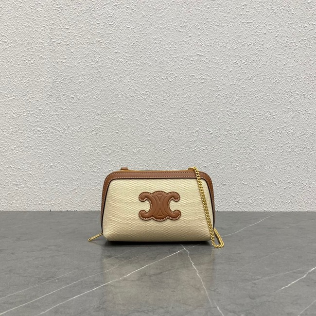 Celine CLUTCH WITH CHAIN IN TRIOMPHE CANVAS AND LAMBSKIN 100382 beige/tan