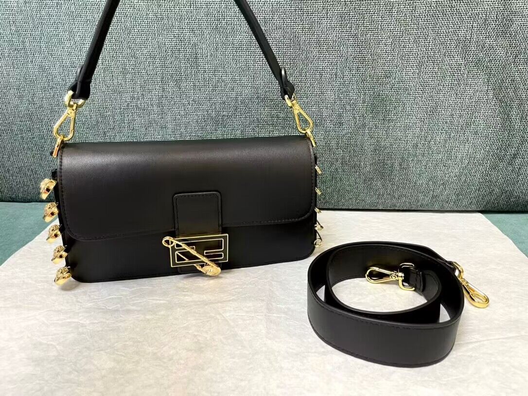 Fendi and Versace Original Leather Baguette Bag 56871 Black