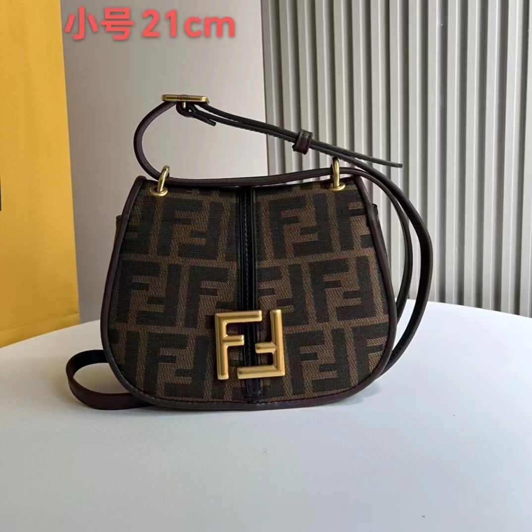 Fendi Cmon Mini Brown FF jacquard fabric and leather bag 8BS082