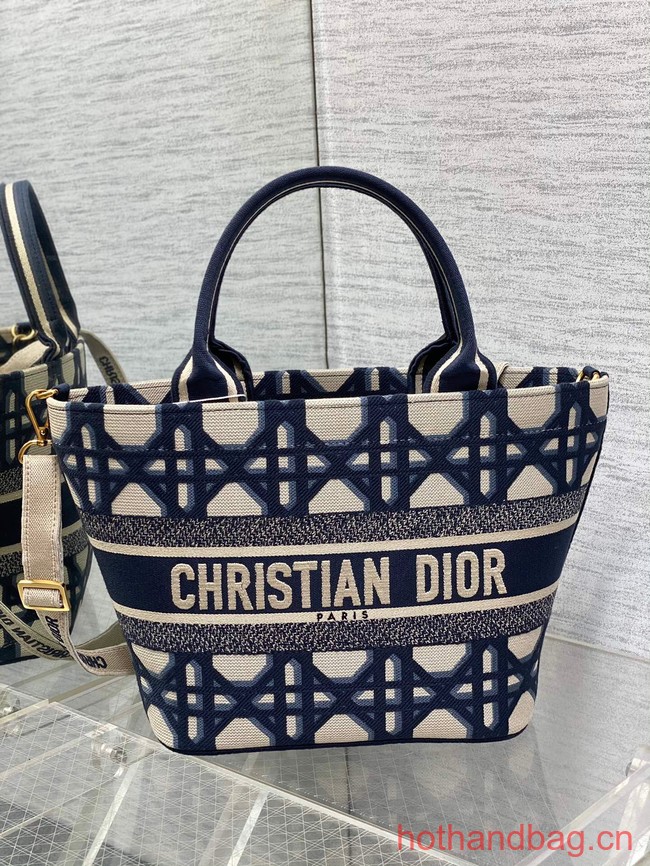 MEDIUM DIOR BOOK TOTE Beige and Blue Macrocannage Embroidery 0612-1