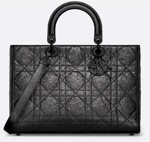 Large Lady D-Sire Bag Black Macrocannage Crinkled Calfskin M1152S