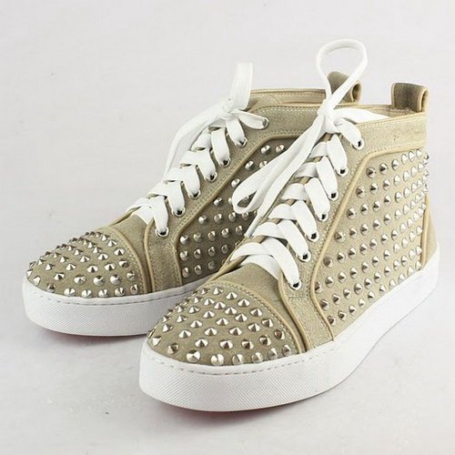 Christian Louboutin Suede Louis Mens Flat Spikes Apricot