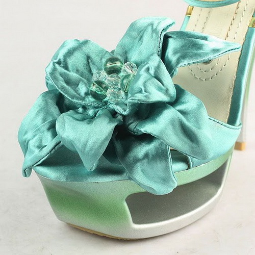 Gianmarco Lorenzi Green Satin Flower Sandals