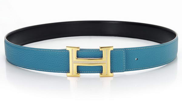 Hermes Belts Original Leather Diamond Golden Blue