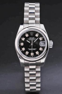 Rolex Datejust Silver Cutwork Black Surface Women Watch-RD3777