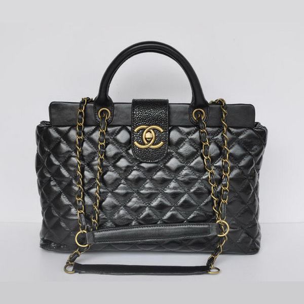 2014 Chanel A67190 Nero Luminoso Leather Tote Borse
