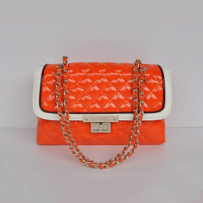 Chanel Flap Borse A66913 Arancione Brevetto Classic Leather