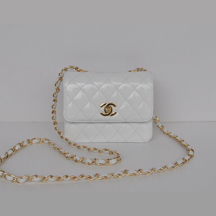Chanel Classic Flap Borse Micro Oro 1118 vernice bianco Hardware