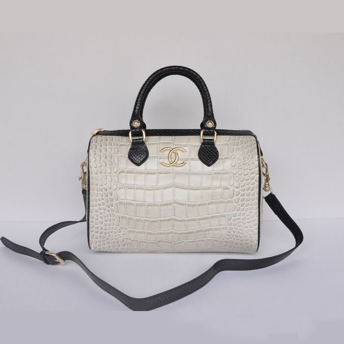 Chanel Boston Borse Croco Leather A66883 Bianco