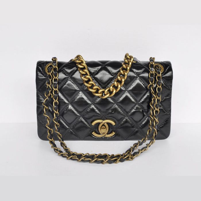 Moda Chanel A67128 Nero Brillante Classic Leather Flap Borse