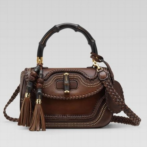 Gucci New Bamboo Top Handle Bag 263970 in Dark Brown