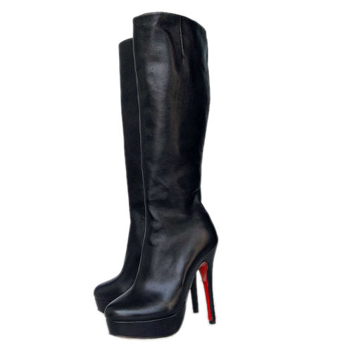 Christian Louboutin Platform Leather Kknee-High Boots Black