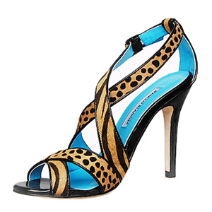Manolo Blahnik double x-strap leopard print sandals