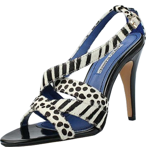 Manolo Blahnik zebra print blue insole sandals