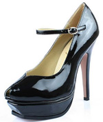 YSL V-shape toe patent high heel pumps black
