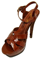 YSL front knot patent high heel sandals brown
