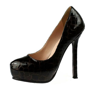 YSL stone veins patent high heel pumps dark brown