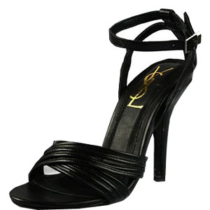 YSL stripe-strap nappa leather high heel sandals black