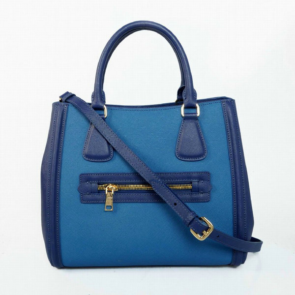 Prada Saffiano Bi -Color Cuir Leather Tote BN0653 in Royal Blue