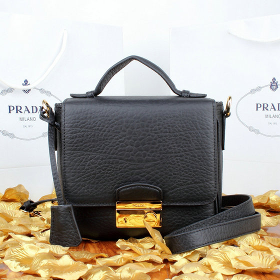 2013 Miglior Prada Grained Leather Mini Bag BT0965 in Black