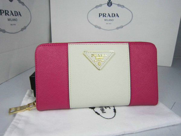 2013 Prada Saffiano Colore Zip Portafoglio Rosa/Bianco Cuoio 1m0
