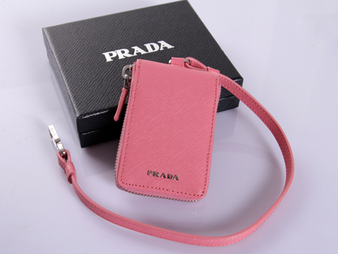 Prada Name Tag-Key Caso 2M1382 in rosa Saffiano Leather