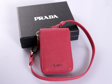 Prada Name Tag-Key Caso 2M1382 in Rose Saffiano Leather